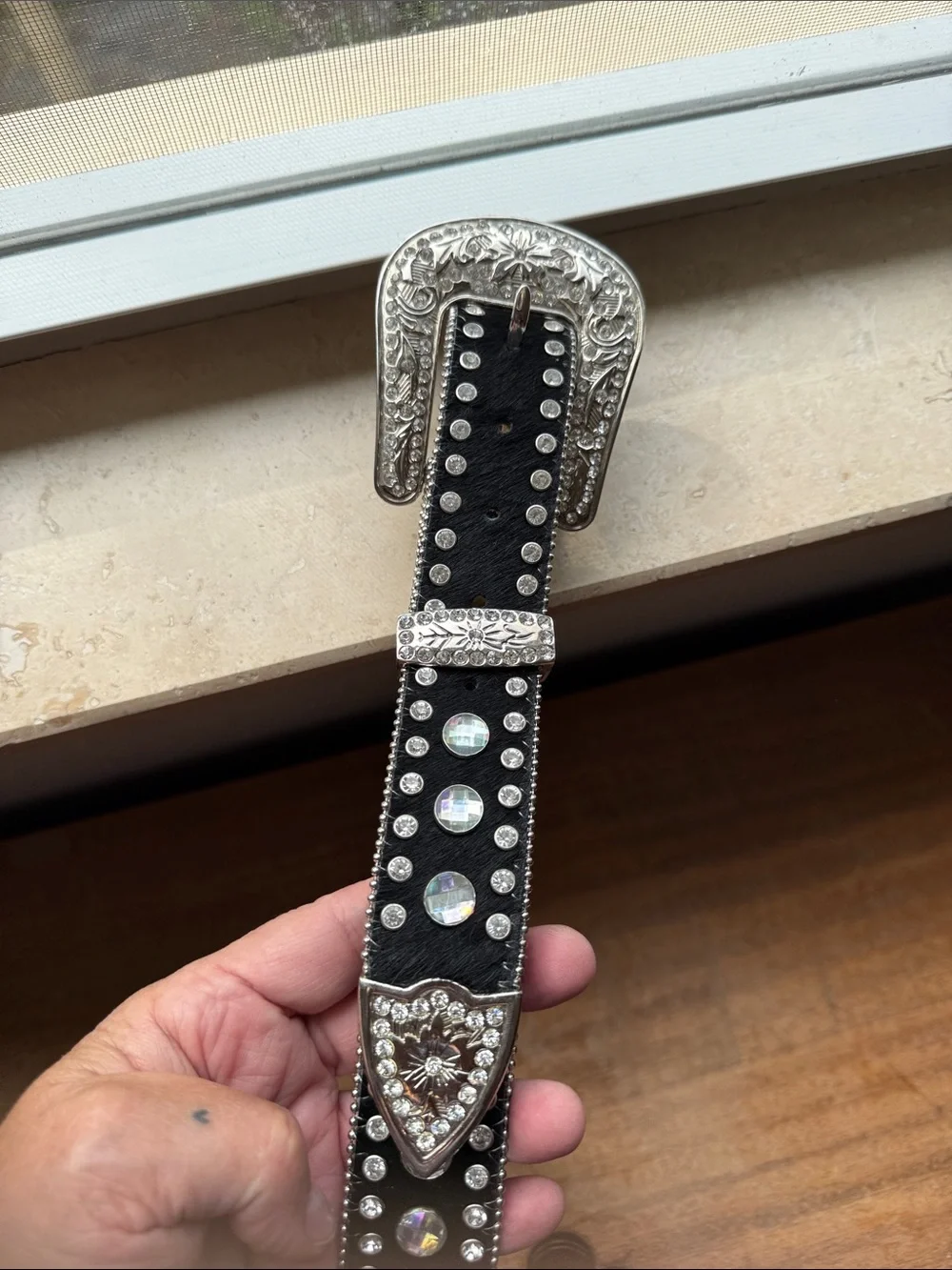 Studded Black Western Belt with Silver Buckle